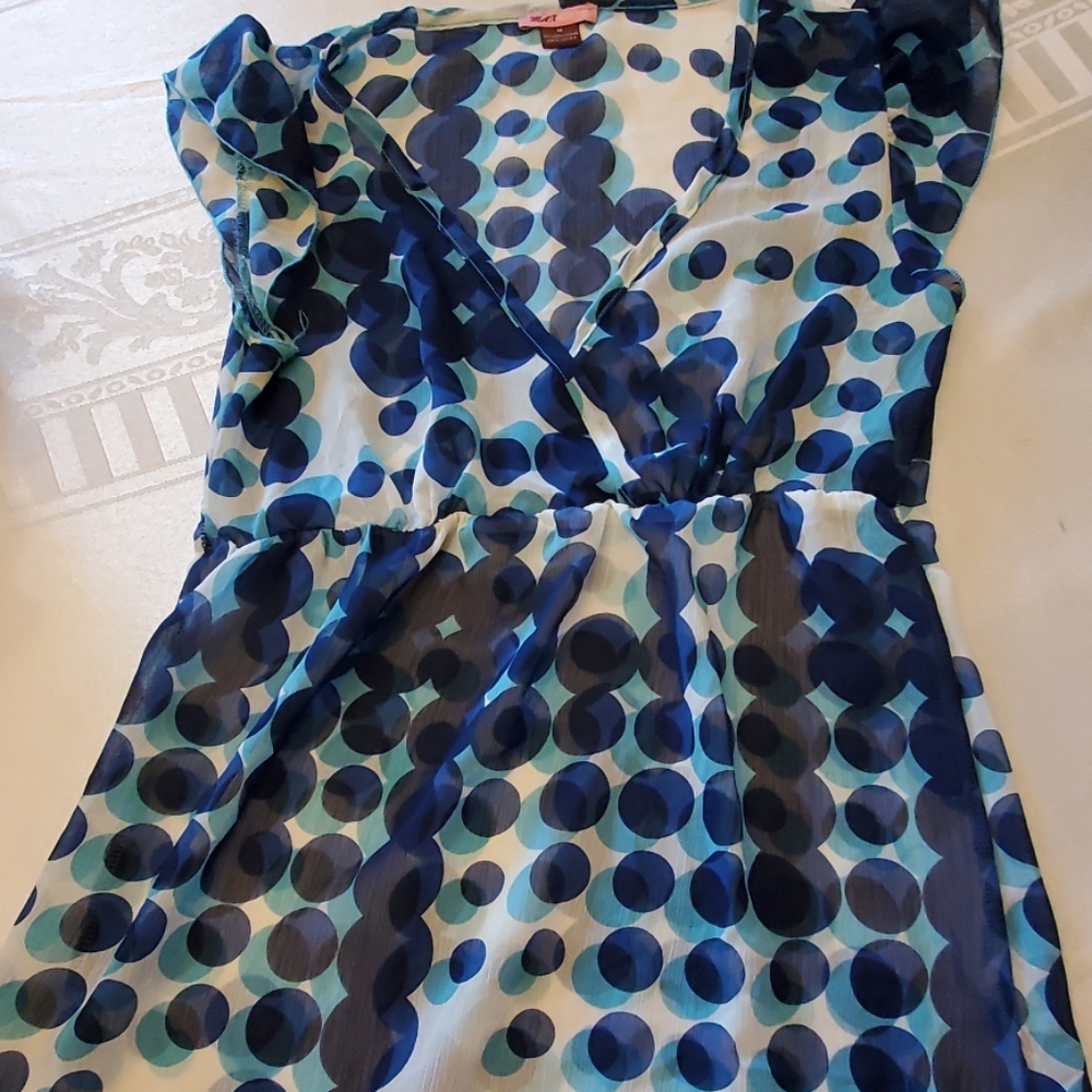 Max Rave Sheer polka dot blue Peplum Top  M